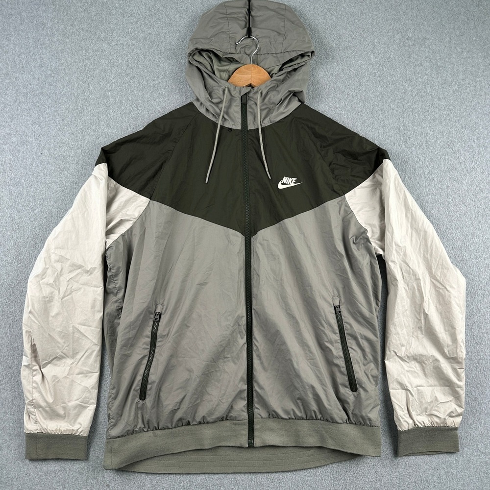 Nike Windbreaker Mens XL Gray Windrunner Full Zip Hooded Mesh Lined Jacket